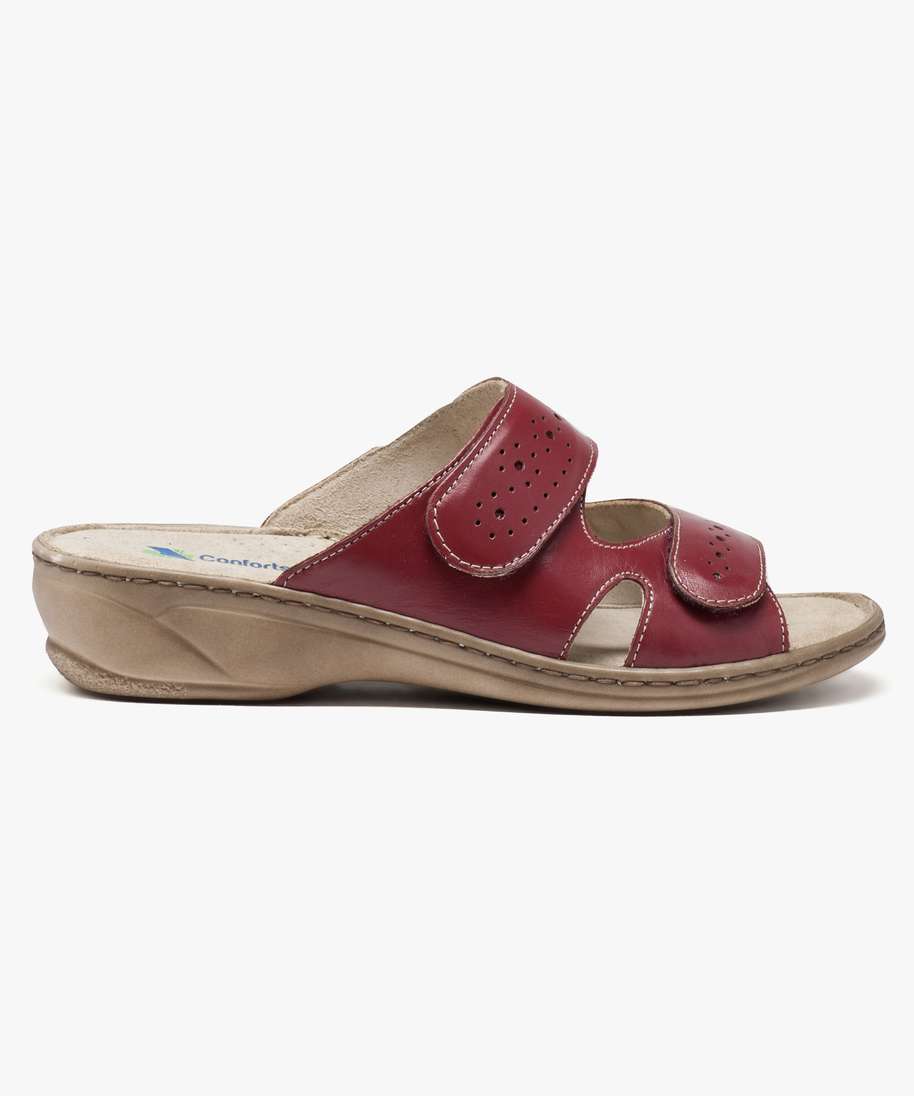 mules confort a talon compense en cuir rouge femme G MO