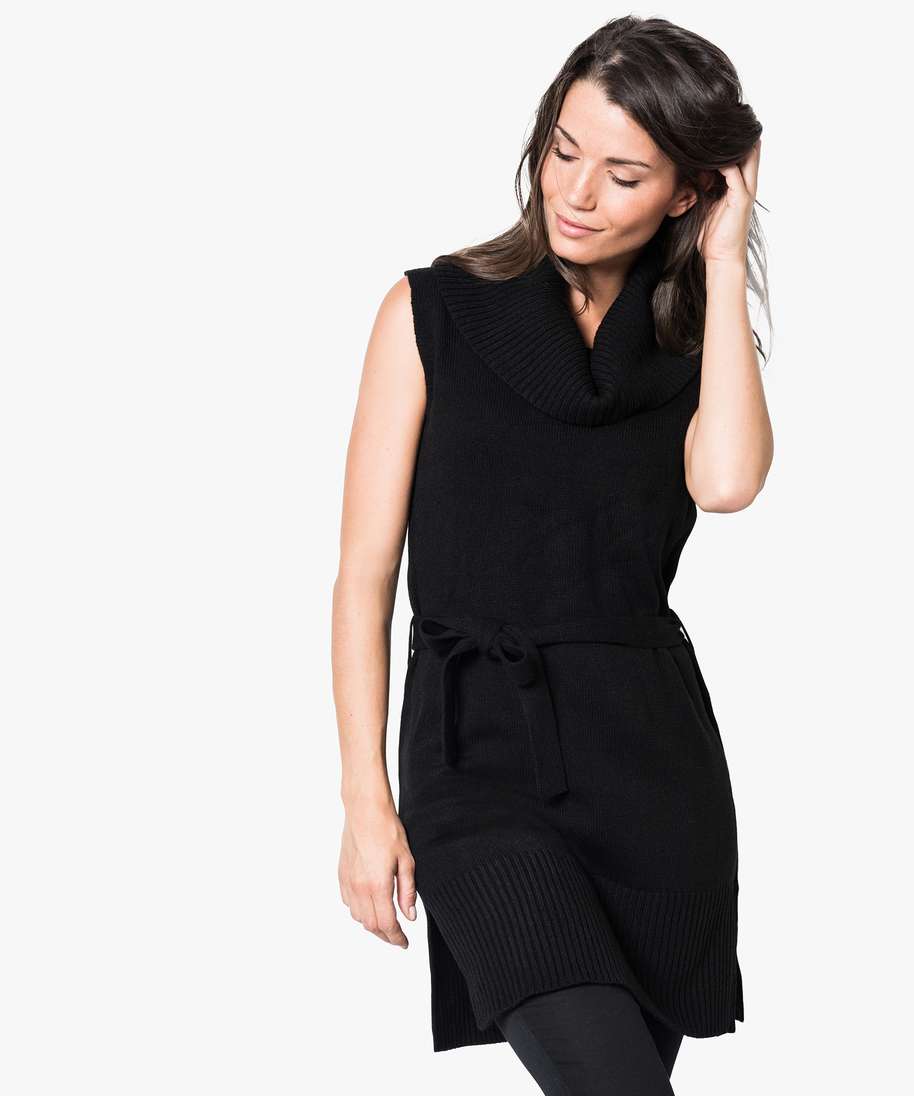 tunique longue sans manches avec large col montant noir femme GEMO