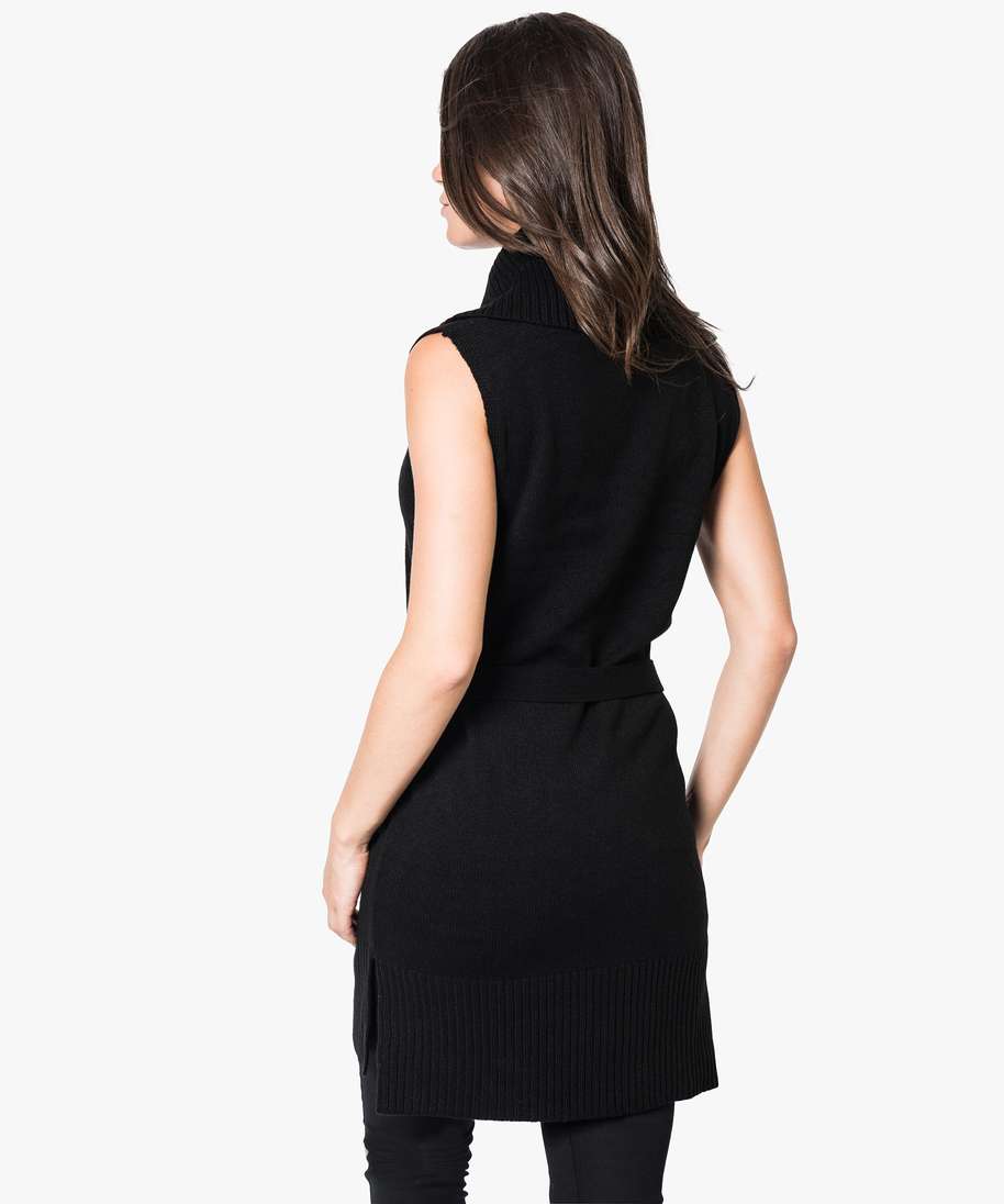 tunique longue sans manches avec large col montant noir femme GEMO