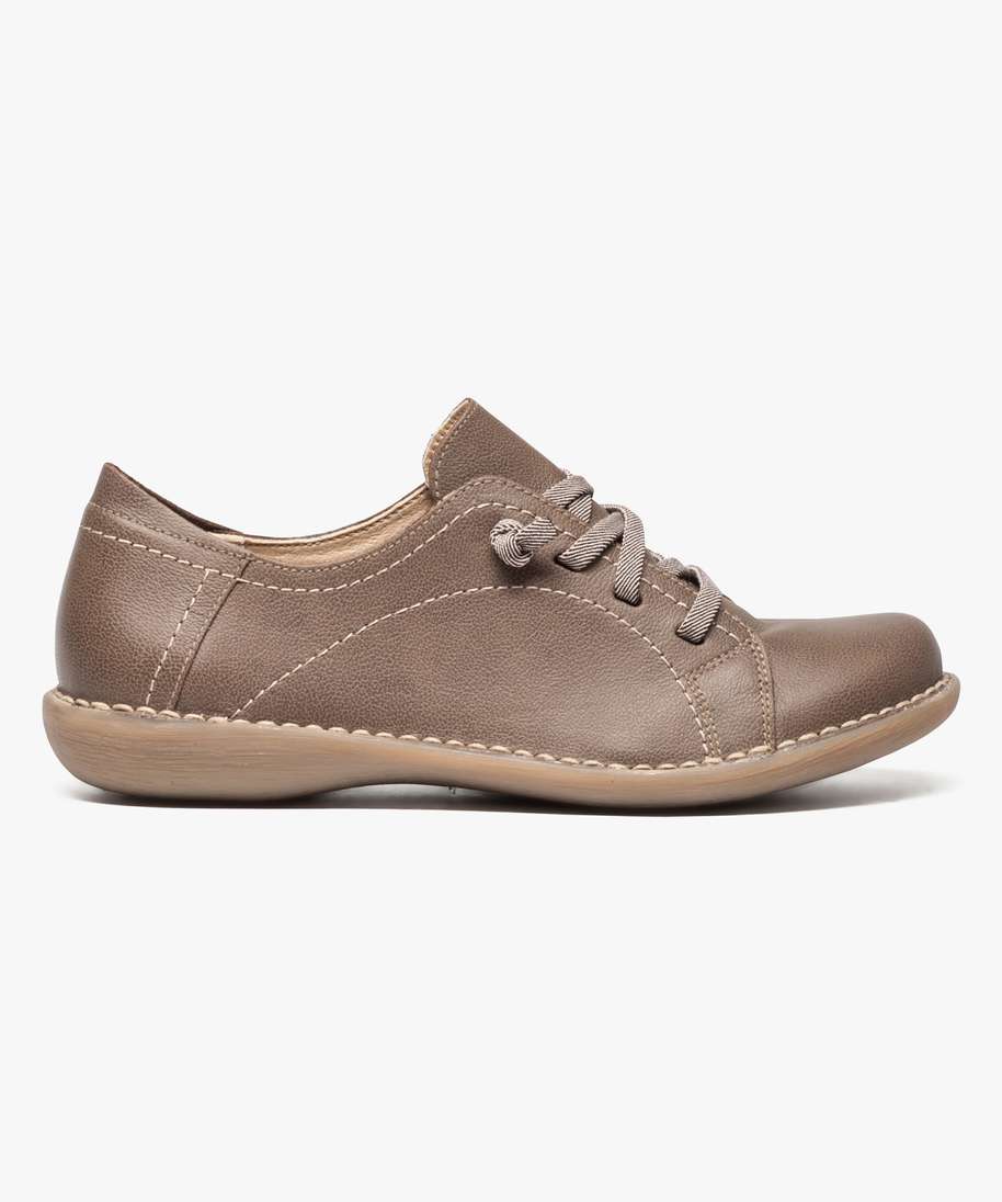 chaussures similicuir a lacets elastiques brun derbies femme G MO