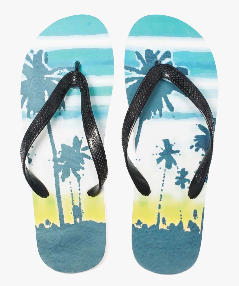 tongs avec semelle imprimee palmiers bleu tongs et espadrilles