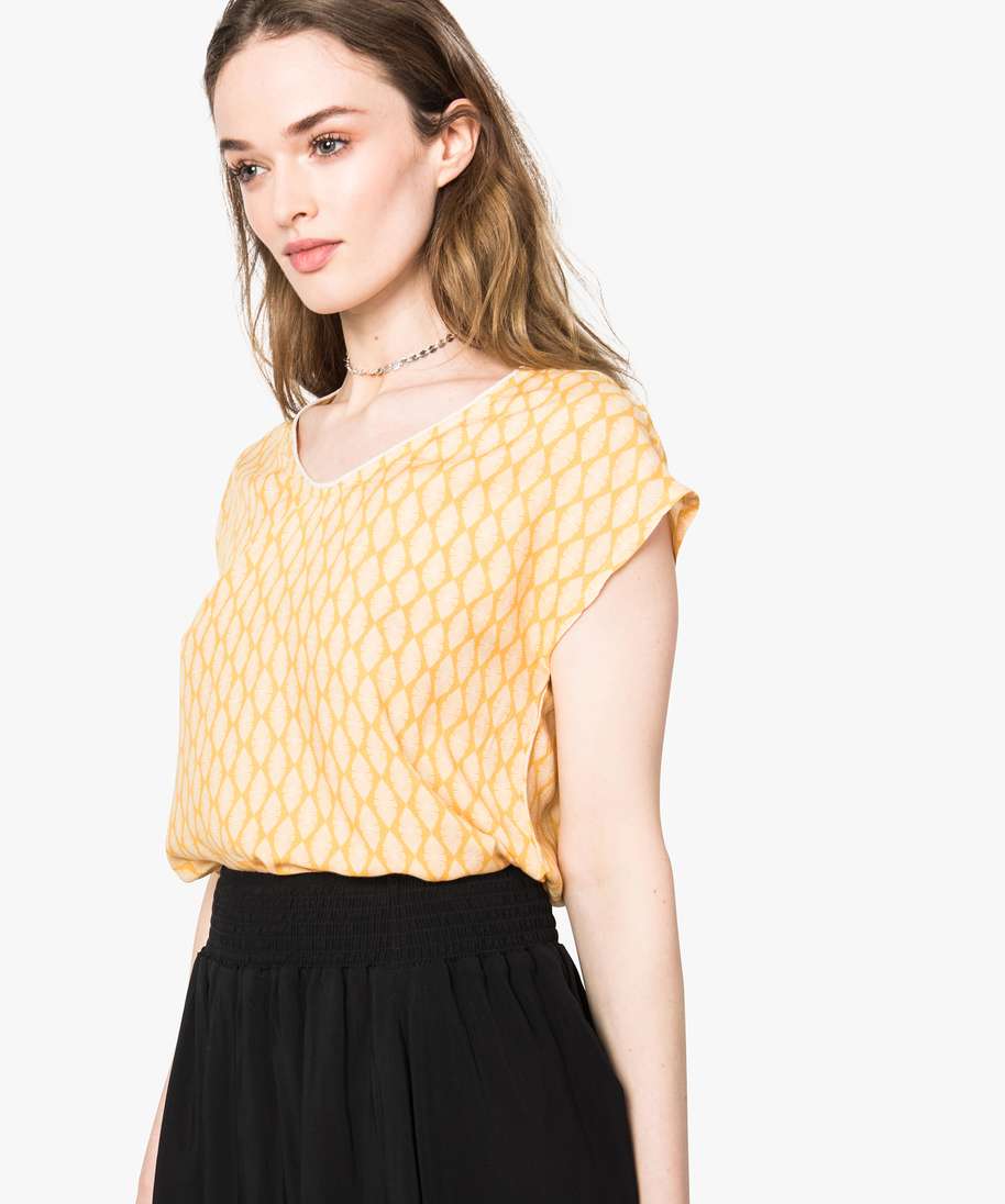 blouse imprimee col v a taille elastique imprime blouses femme GEMO