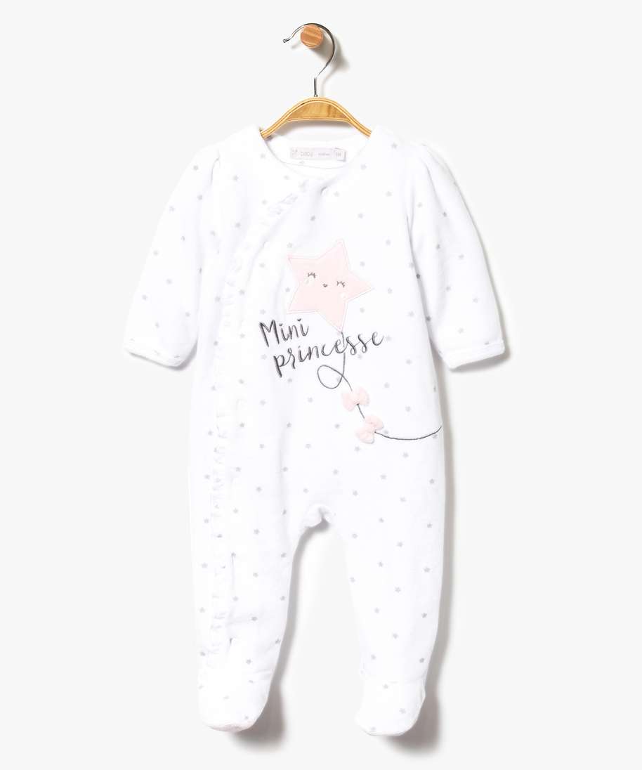 pyjama bebe en velours avec ouverture avant et motifs etoiles blanc