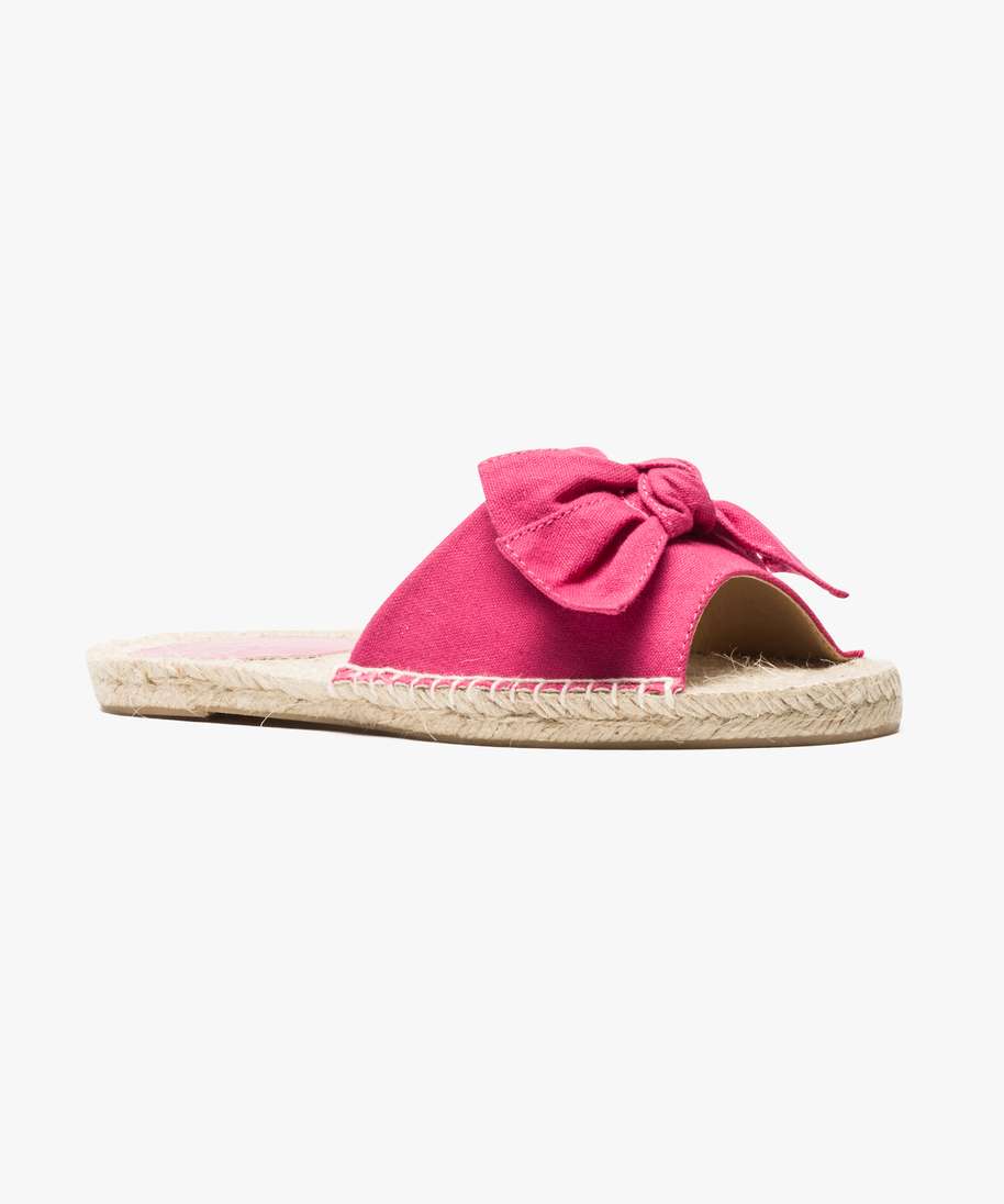 mules ouvertes femme avec noeud sur le dessus et semelle corde rose espadrilles femme GEMO