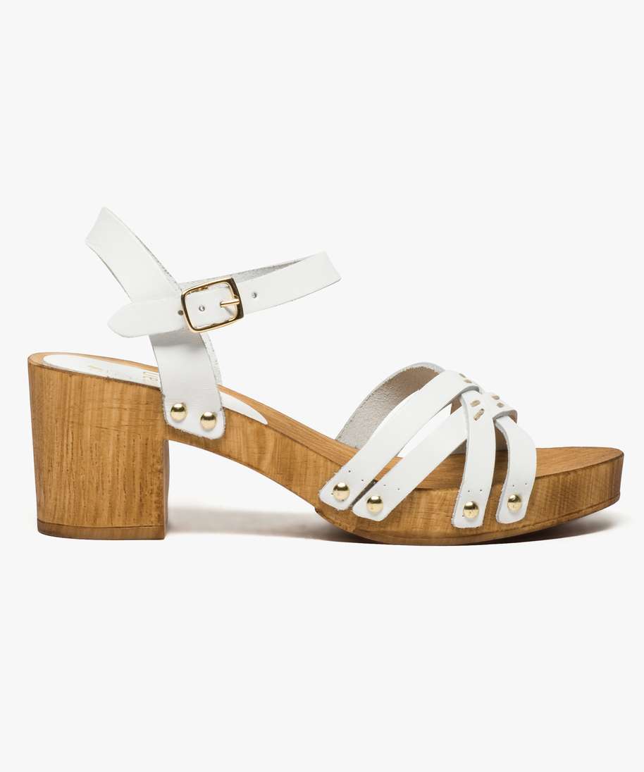 sandales en cuir a semelle aspect bois blanc sandales a talon