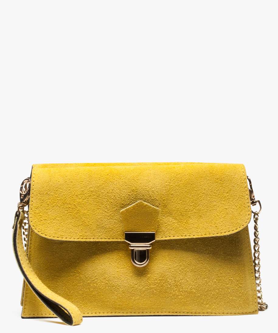 sac a main double pochette en suedine avec fermeture cartable jaune sacs a main femme GEMO