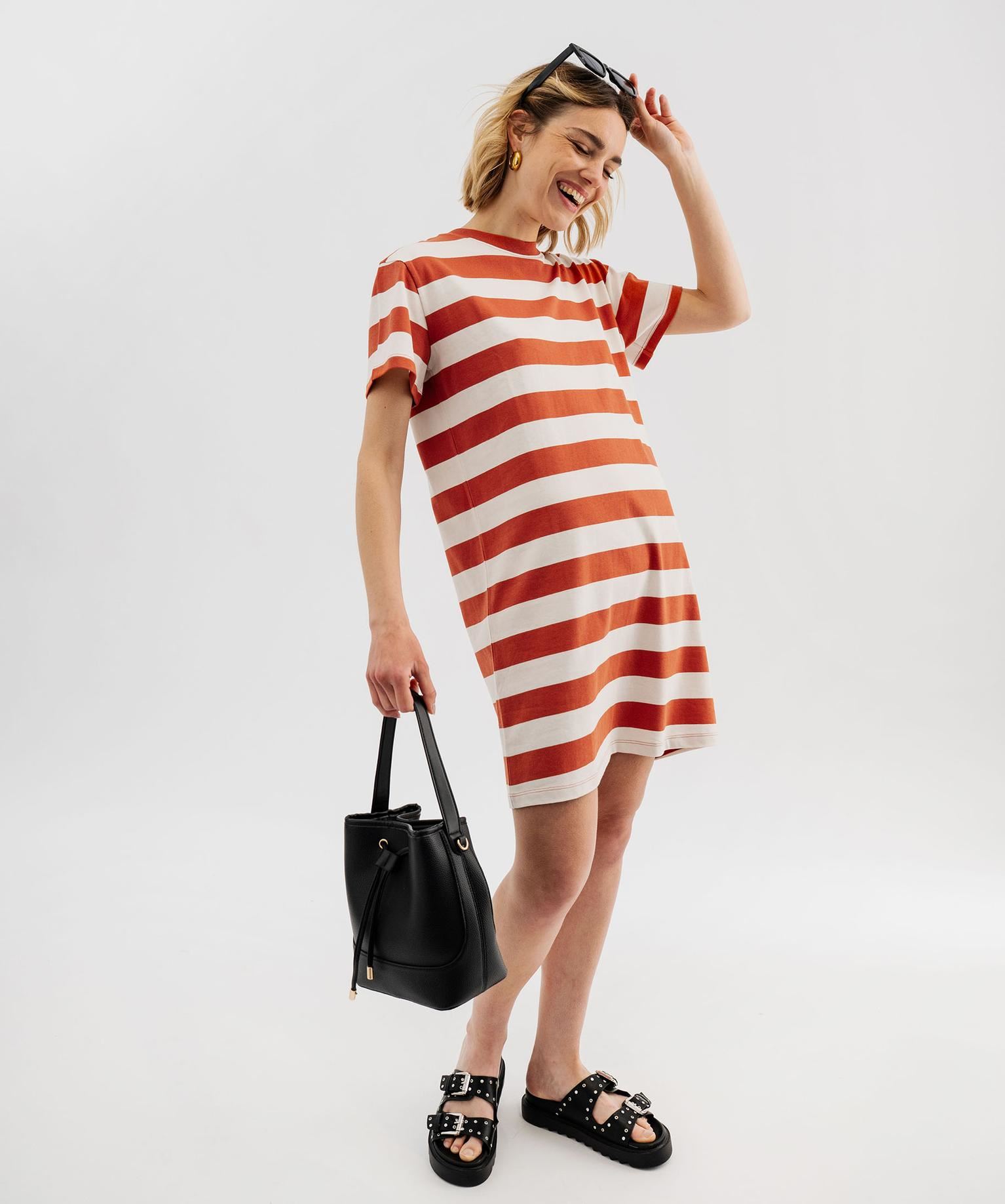 robe tee-shirt a manches courtes rayee femme imprime