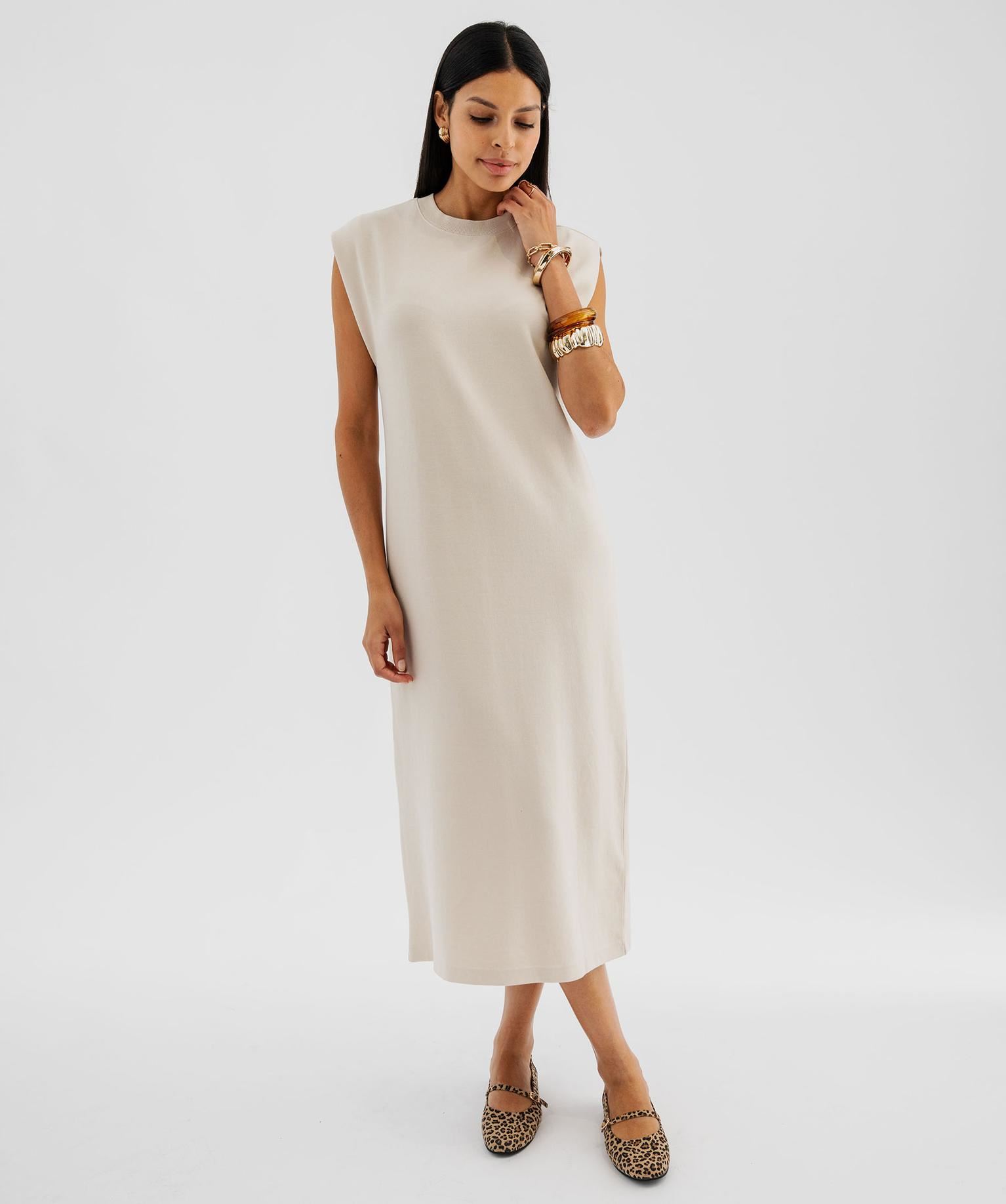 robe sweat longue sans manches femme beige