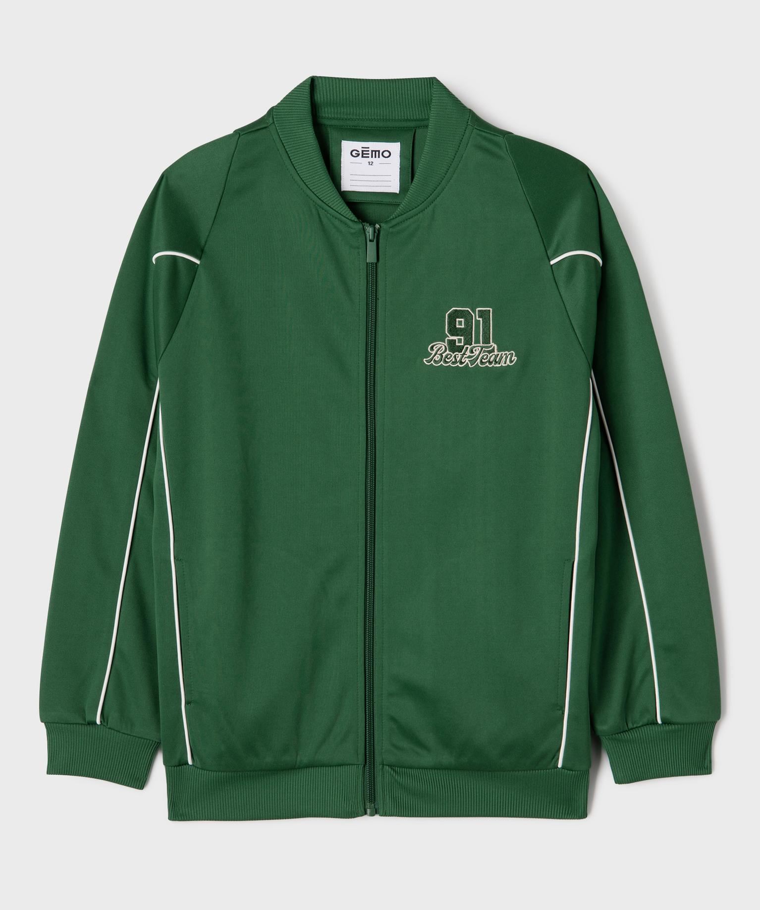 sweat de sport zippe avec broderie poitrine garcon vert standard sweats