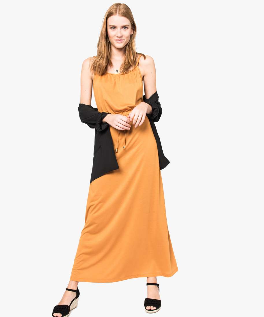 robe femme longueur cheville avec bretelles tressees brun robes femme GEMO