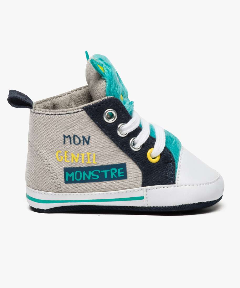 chaussures de naissance avec languette en fausse fourrure gris