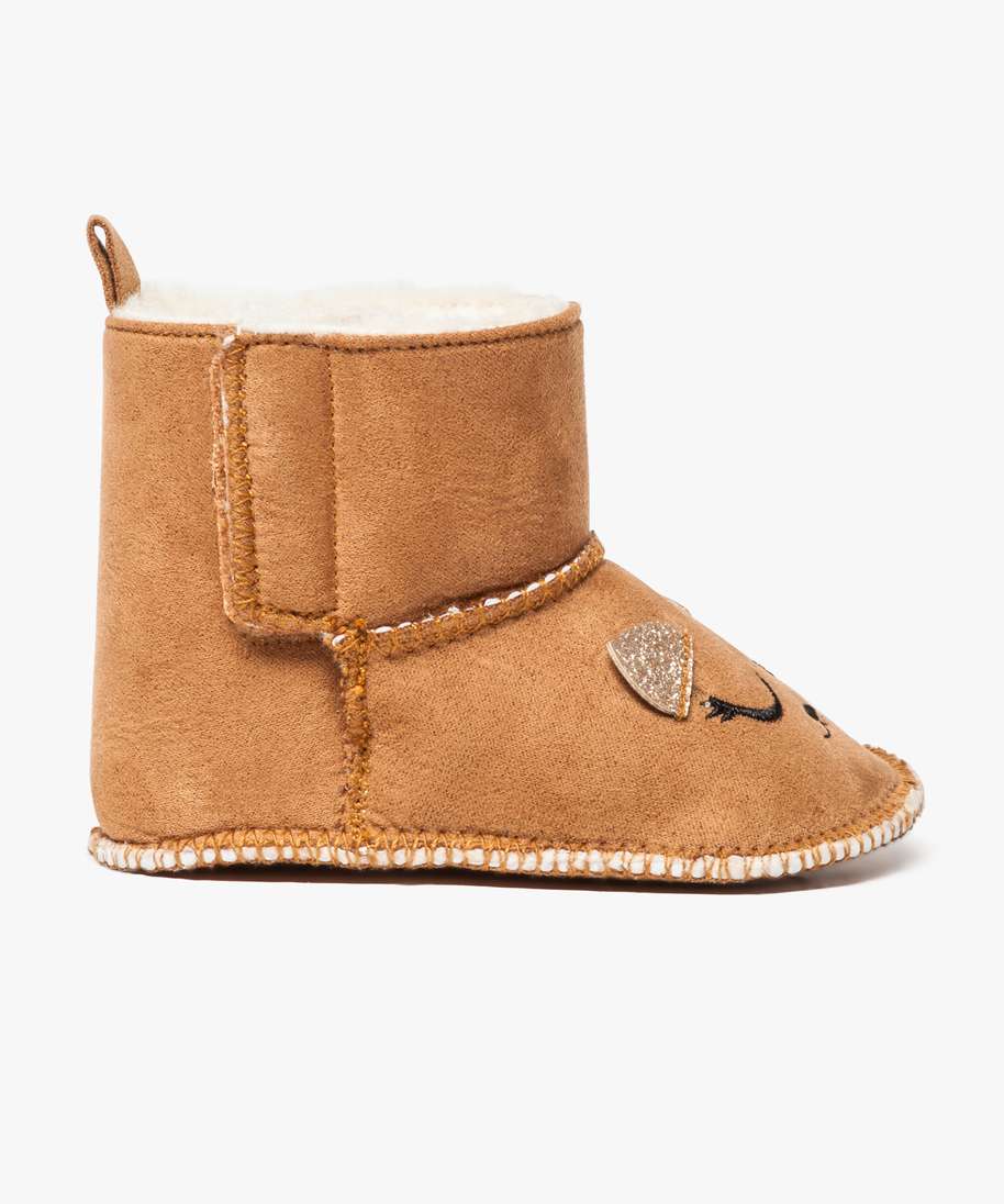 Gemo Chaussures Fille Chaussons De Naissance Montants Avec Scratch Brun Bebe Gemo
