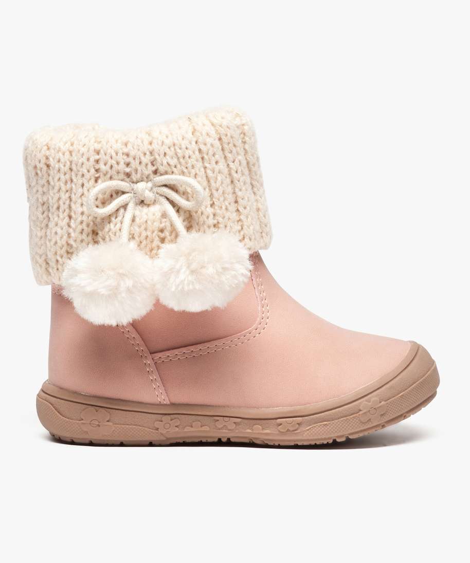 bottines bebe fille zippees avec col tricote et pompons rose bottes et  chaussures montantes bebe