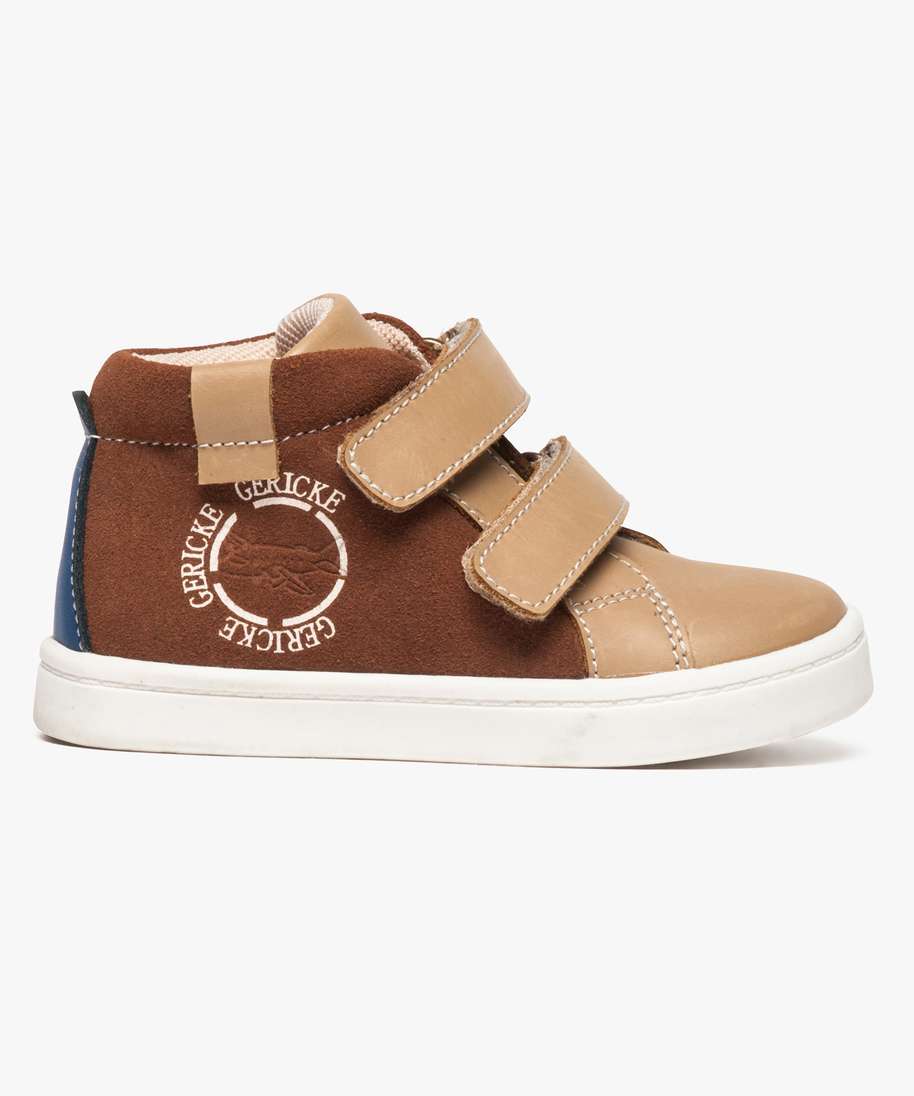 basket dessus cuir bicolore a scratchs brun bottes et chaussures montantes bebe GEMO