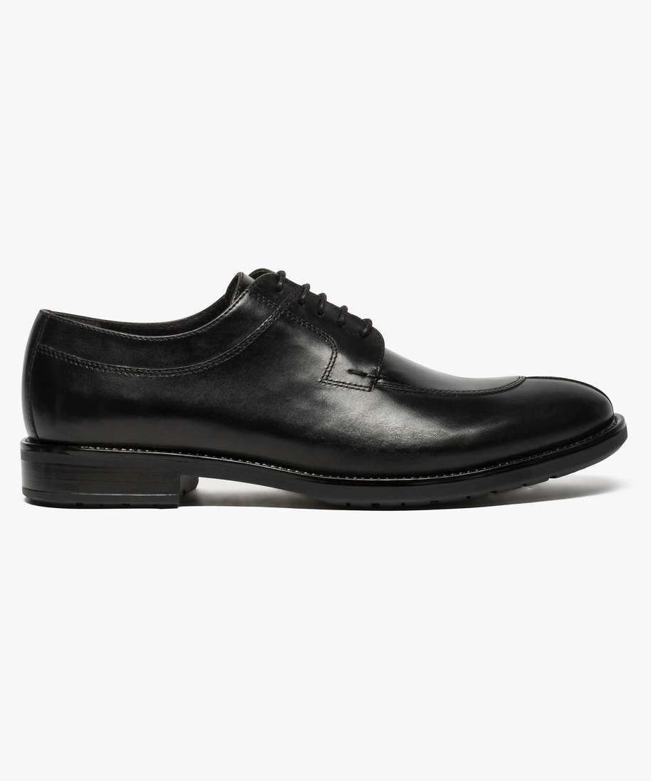 derbies en cuir avec bout rond et coutures noir chaussures de ville homme GEMO