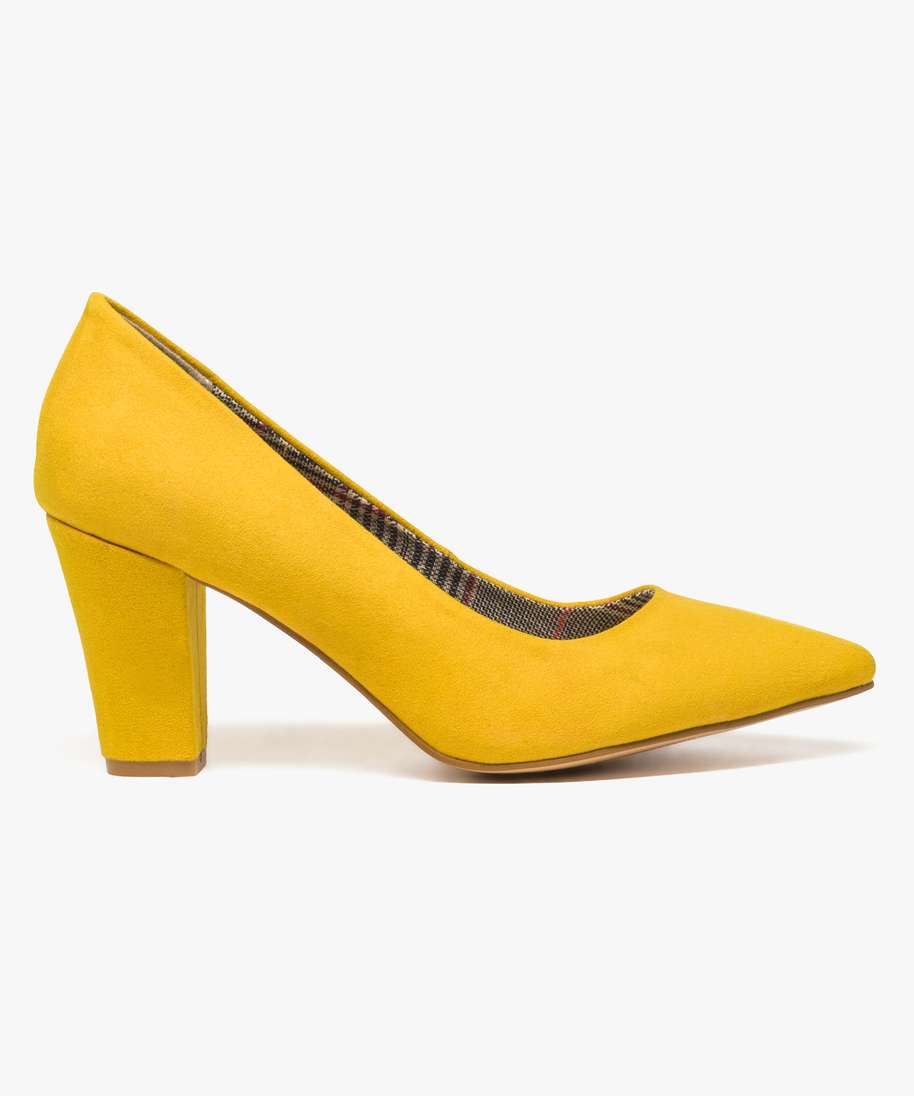 escarpins femme a talon large et bout pointu jaune escarpins femme