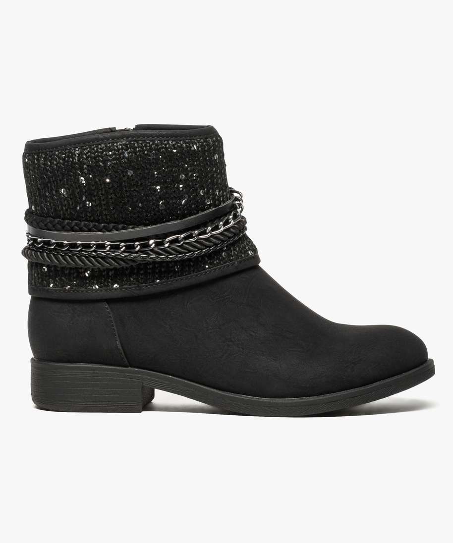 boots femme avec tige tricotee et brides fantaisie noir bottines