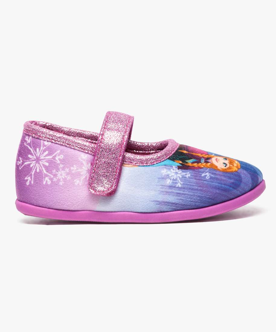 chaussons fille a scratch paillete la reine des neiges violet