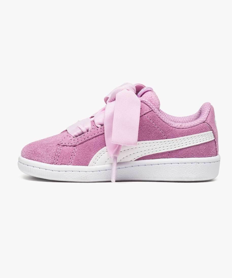 basket en cuir suede avec lacets satin puma heart rose baskets fille GEMO
