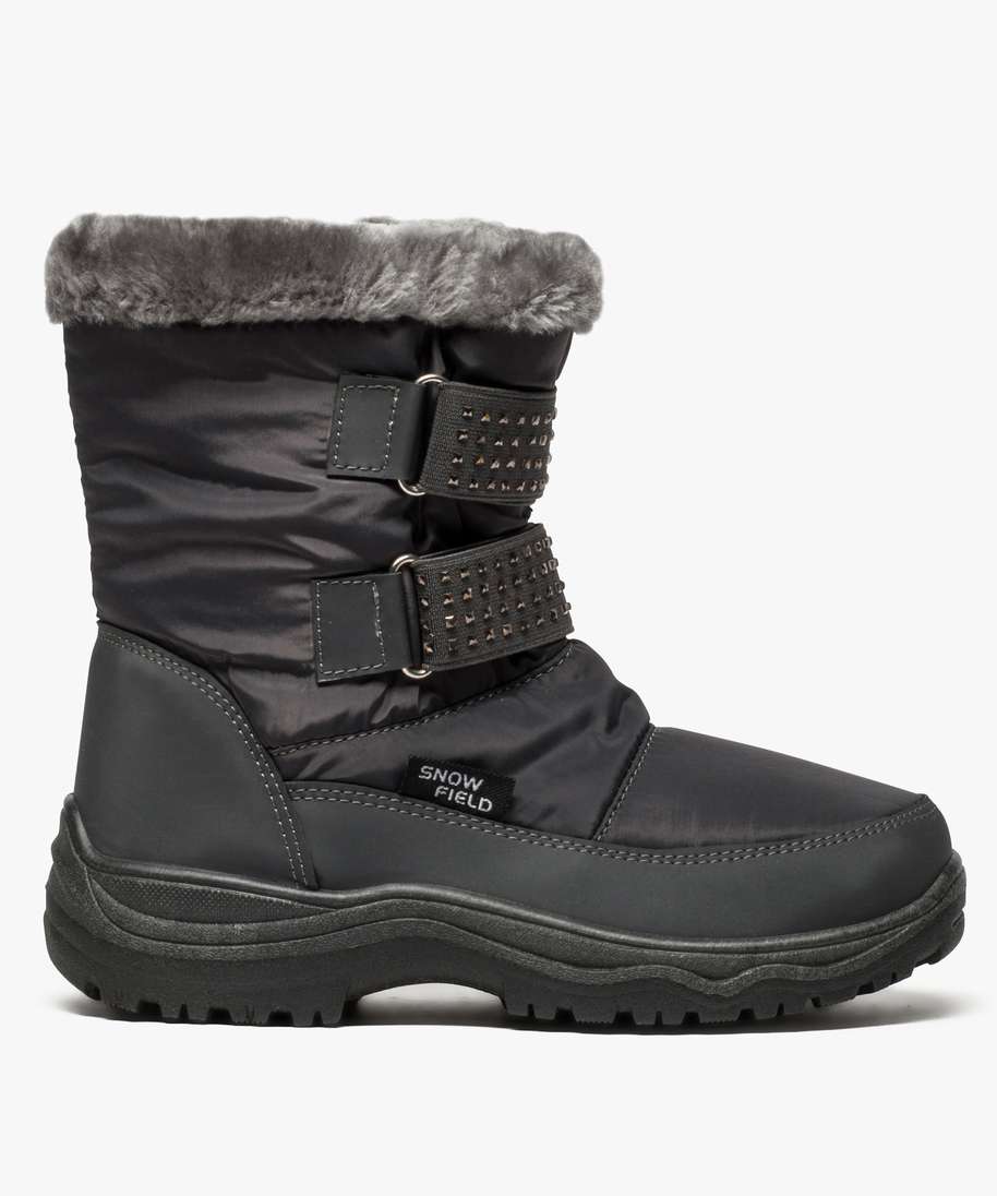 apres skis femme avec brides elastiques a strass gris bottes de