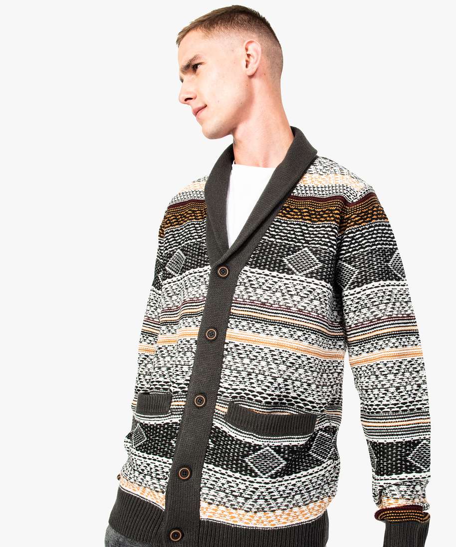 gilet jacquard a col chale gris gilets homme | GÉMO