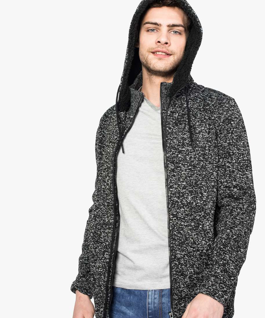 gilet homme maille polaire avec capuche noir gilets homme | GÉMO