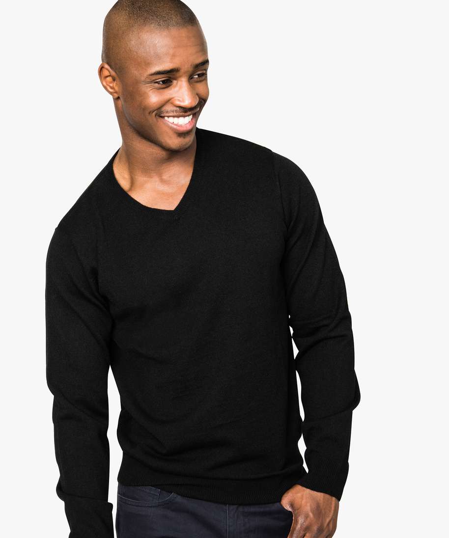 Pull avec col en V noir homme