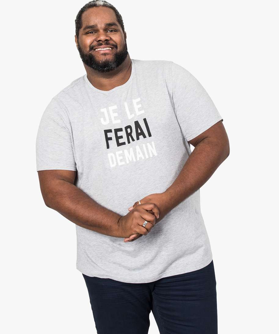 tee shirt a message avec manches courtes gris tee shirts homme GEMO