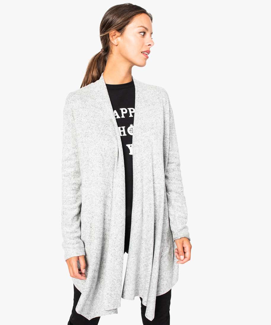 gilet long femme gris chiné