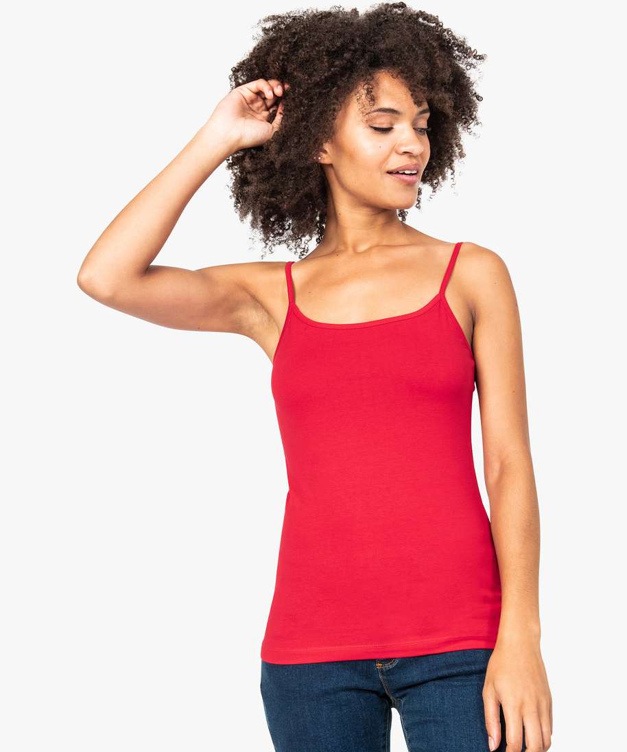 top en coton stretch pour femme avec fines bretelles rouge