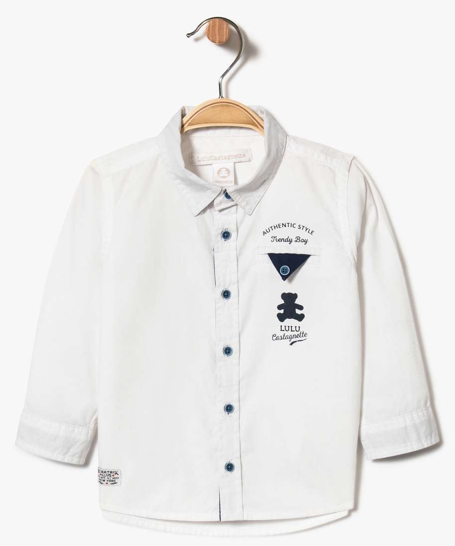 Gemo Vetements Garcon Chemise Bebe Garcon A Manches Longues Lulu Castagnette Blanc Bebe Gemo