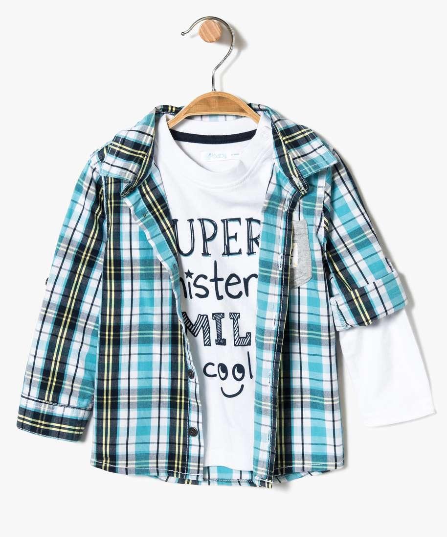 Chemise bleue blanc bébé garçon
