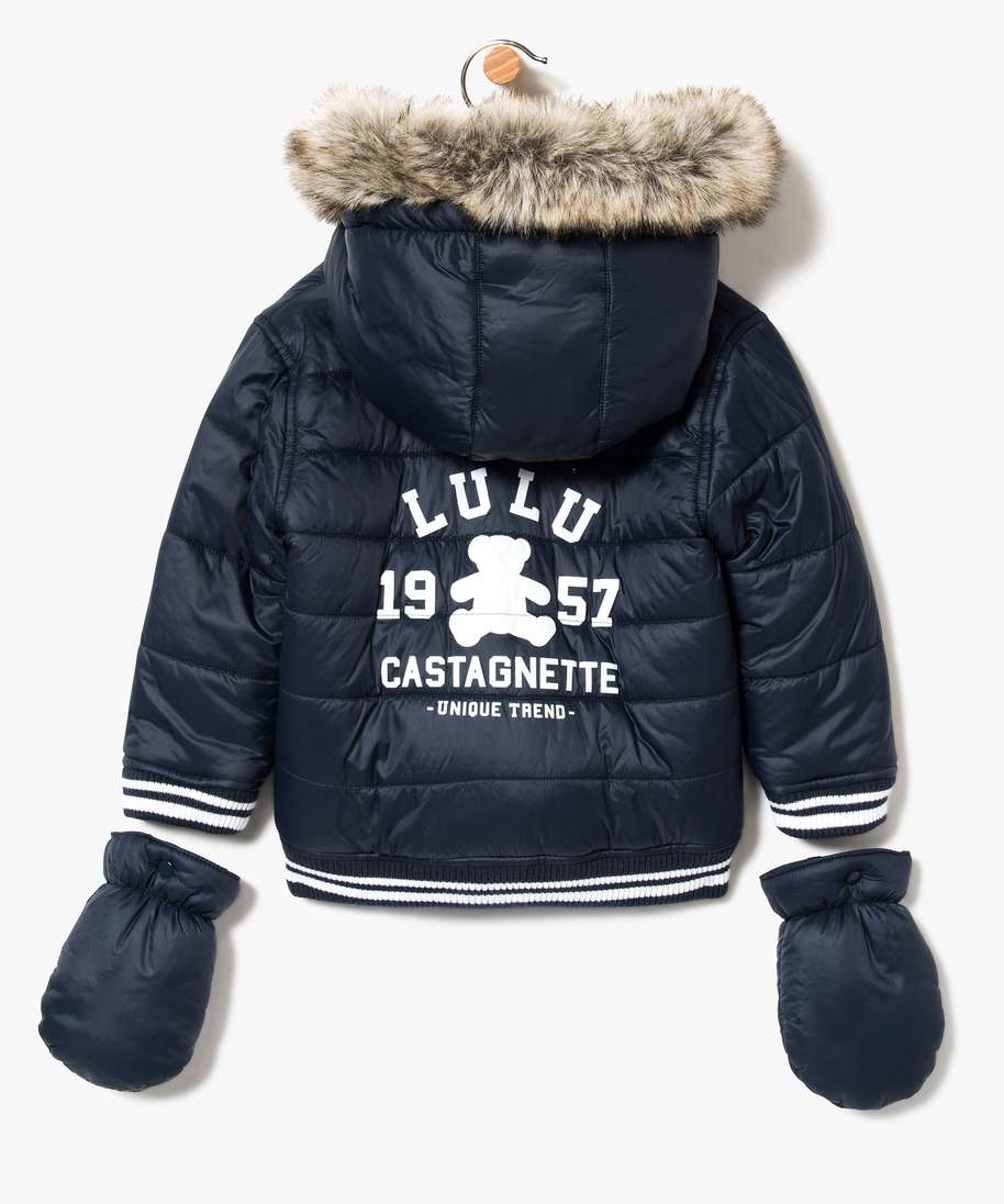 doudoune tricolore avec moufles et col amovibles lulu castagnette bleu bebe GEMO