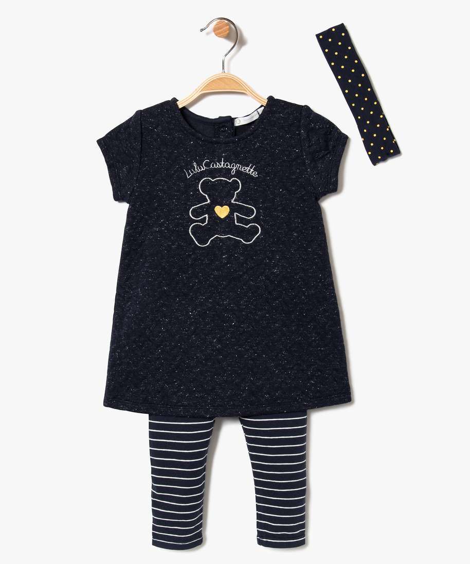 ensemble 3 pieces avec robe brodee lulu castagnette bleu bebe GEMO