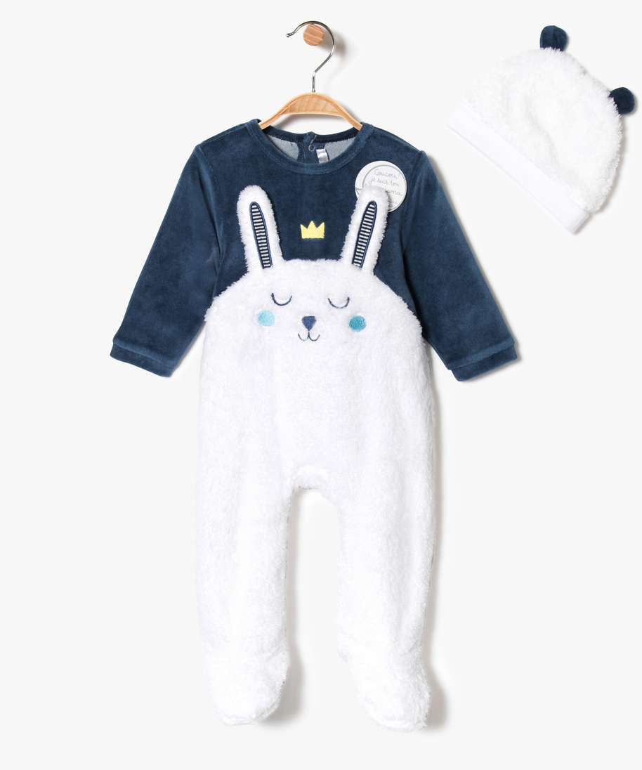 ensemble pyjama dors bien brode lapin bonnet bleu bebe G MO