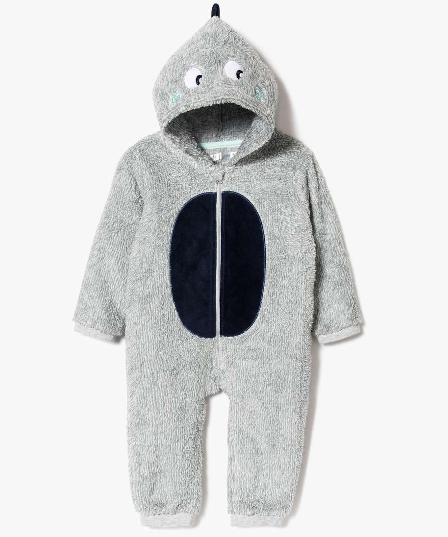 surpyjama bebe garcon en maille peluche avec motif dragon gris