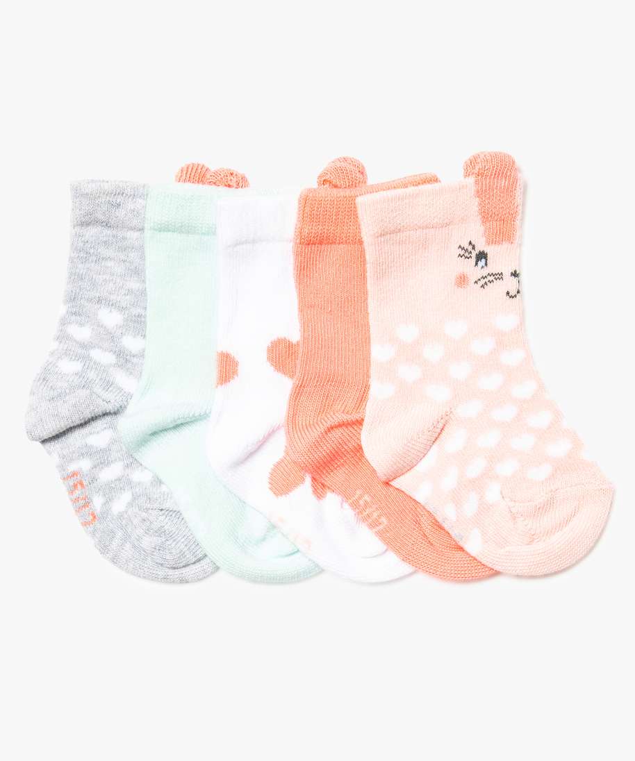 chaussettes bebe fille en coton bio a tetes danimaux (lot de 5) gris  chaussettes