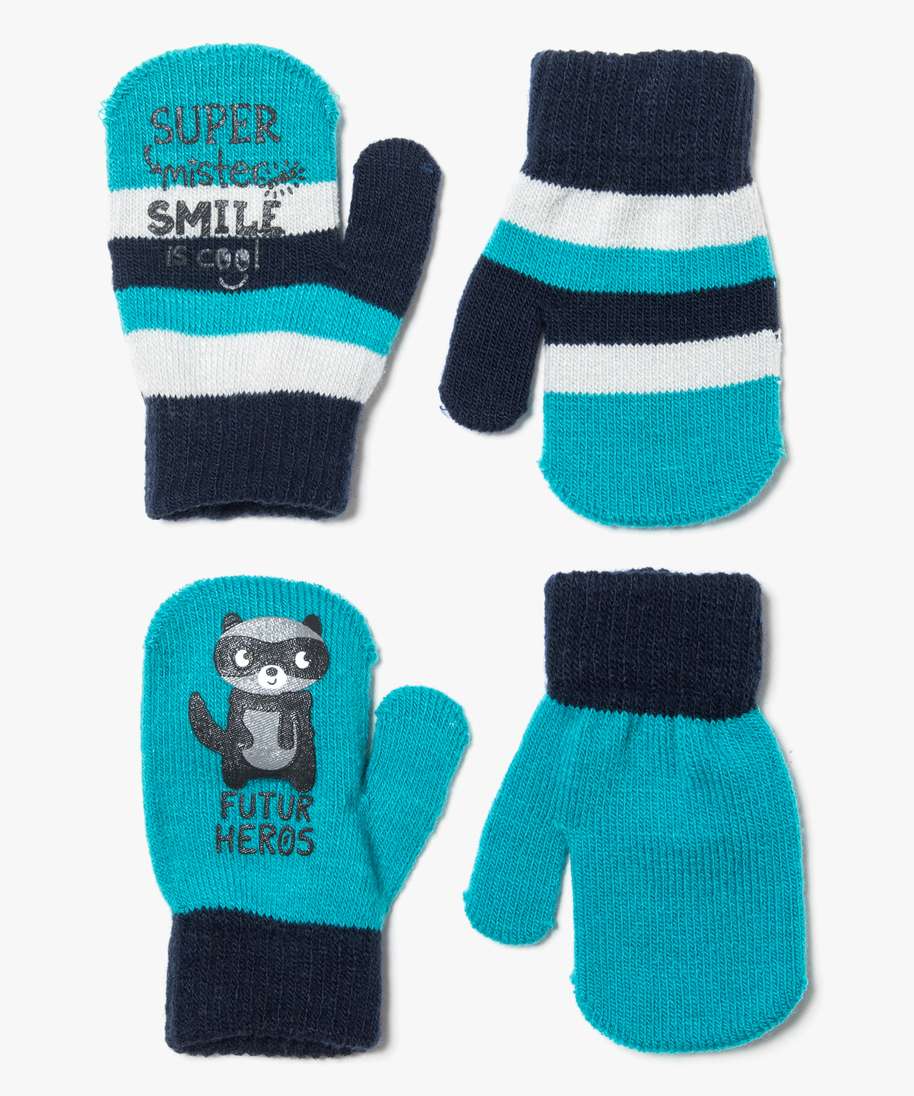 Gemo Accessoires Bebe Garcon Lot De 2 Paires De Moufles Pour Bebe Avec Motif Sur Le Dessus Bleu Bebe Gemo