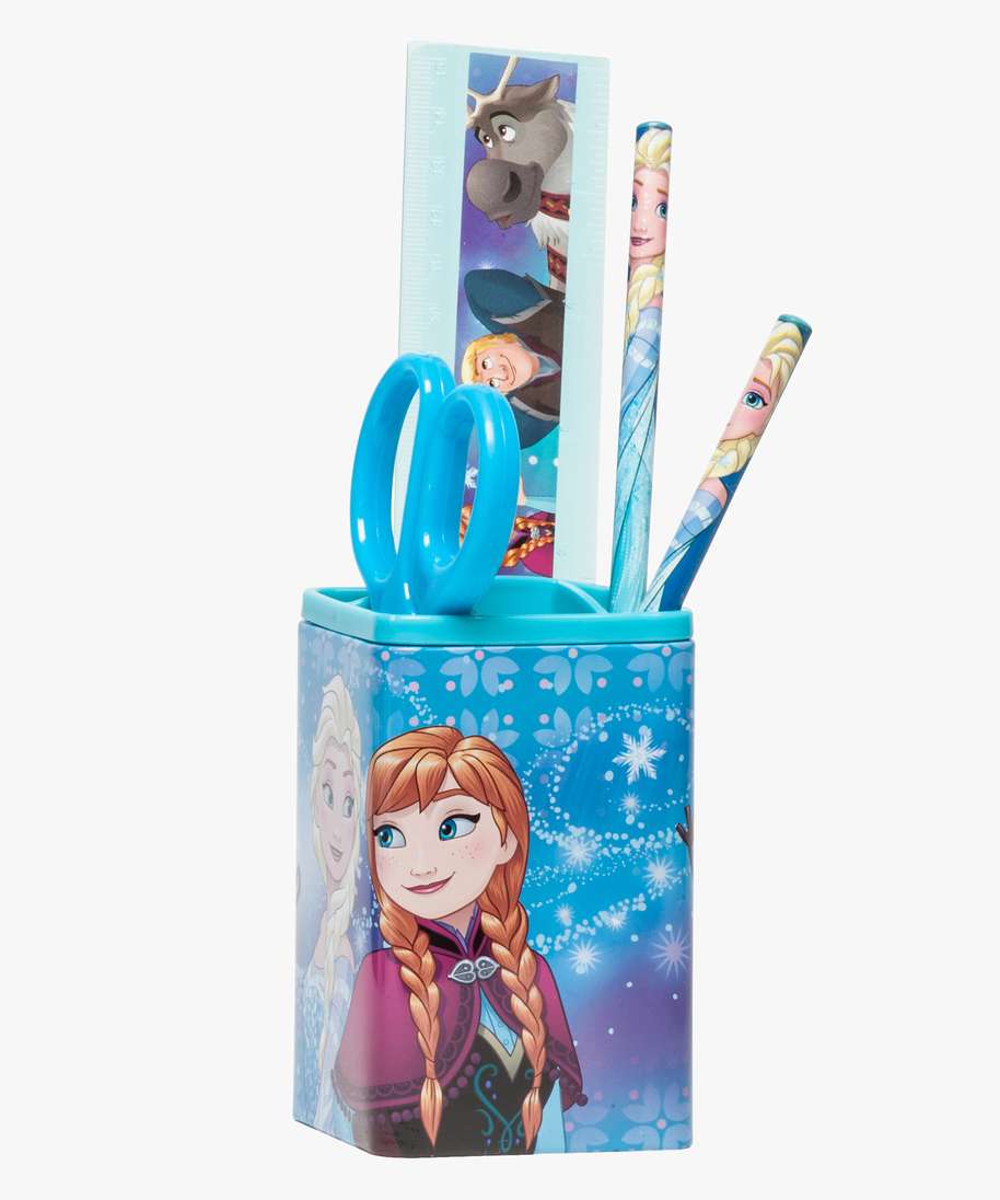 kit la reine des neiges stylos pot a crayons regle cisseaux