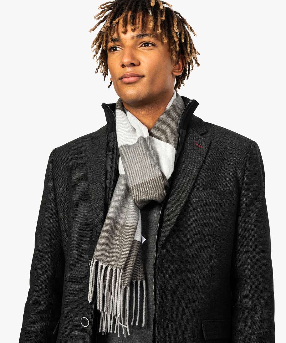 echarpe homme a larges rayures degradees et franges gris foulard echarpes  et gants