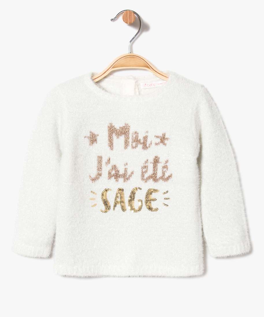Gemo Vetements Fille Pull Paillete Pour Bebe Fille Avec Inscription Sur Lavant Et Sequins Beige Bebe Gemo Gemo Vetements Fille Pull Paillete Pour Bebe Fille Avec Inscription Sur Lavant Et Sequins Beige Bebe Gemo
