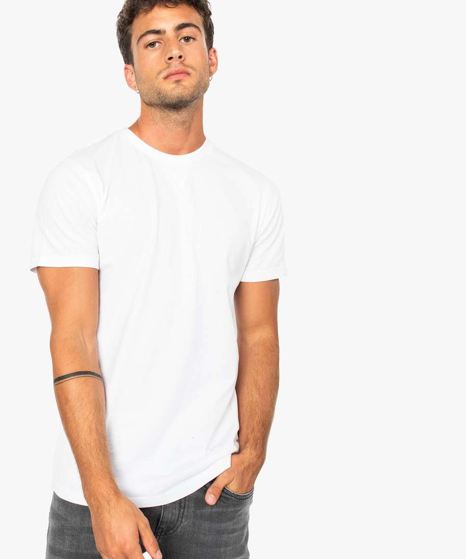 Tshirt blanc en coton bio épais écru rayé kaki pour homme