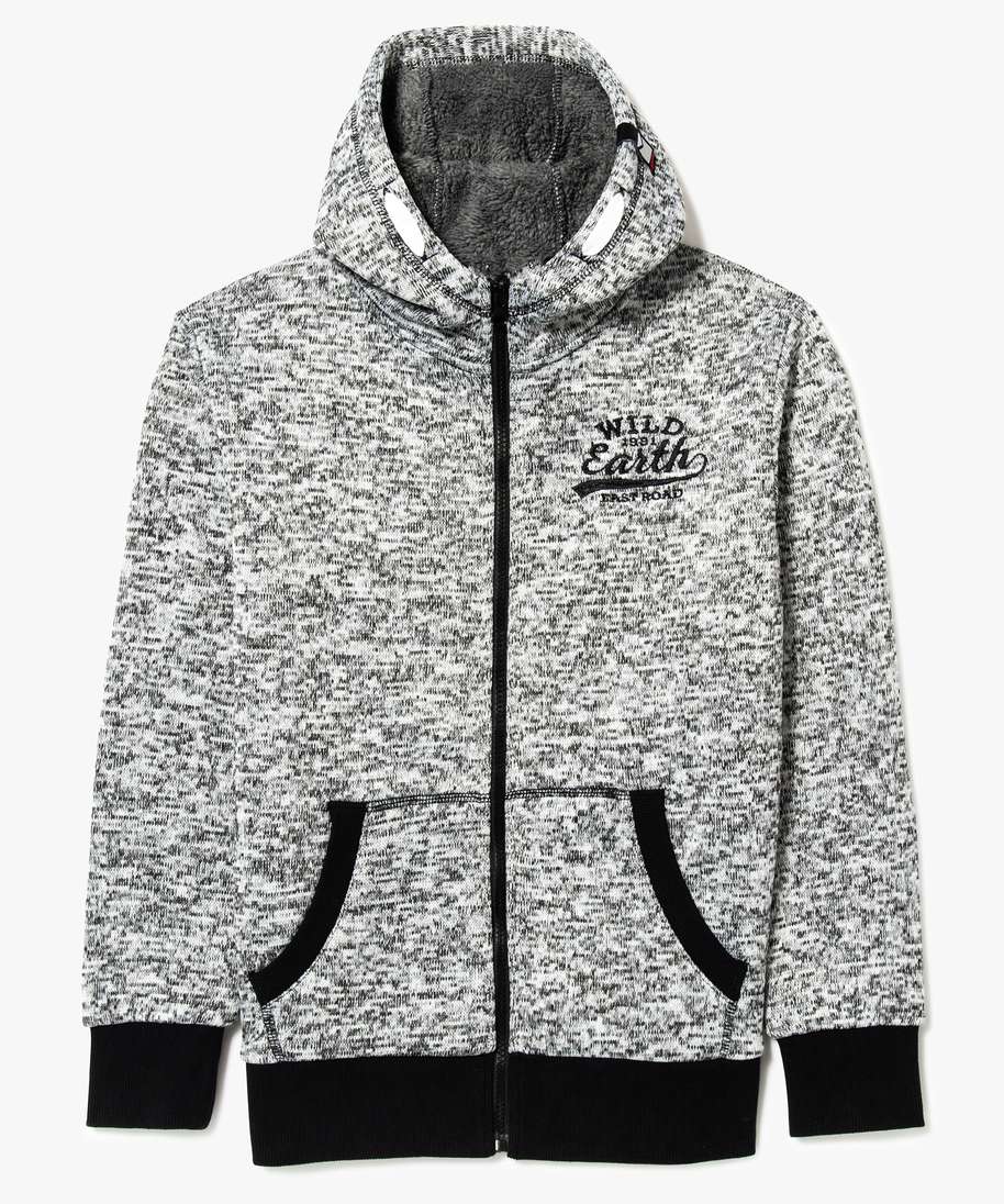 gilet a capuche chine doublure sherpa gris sweats