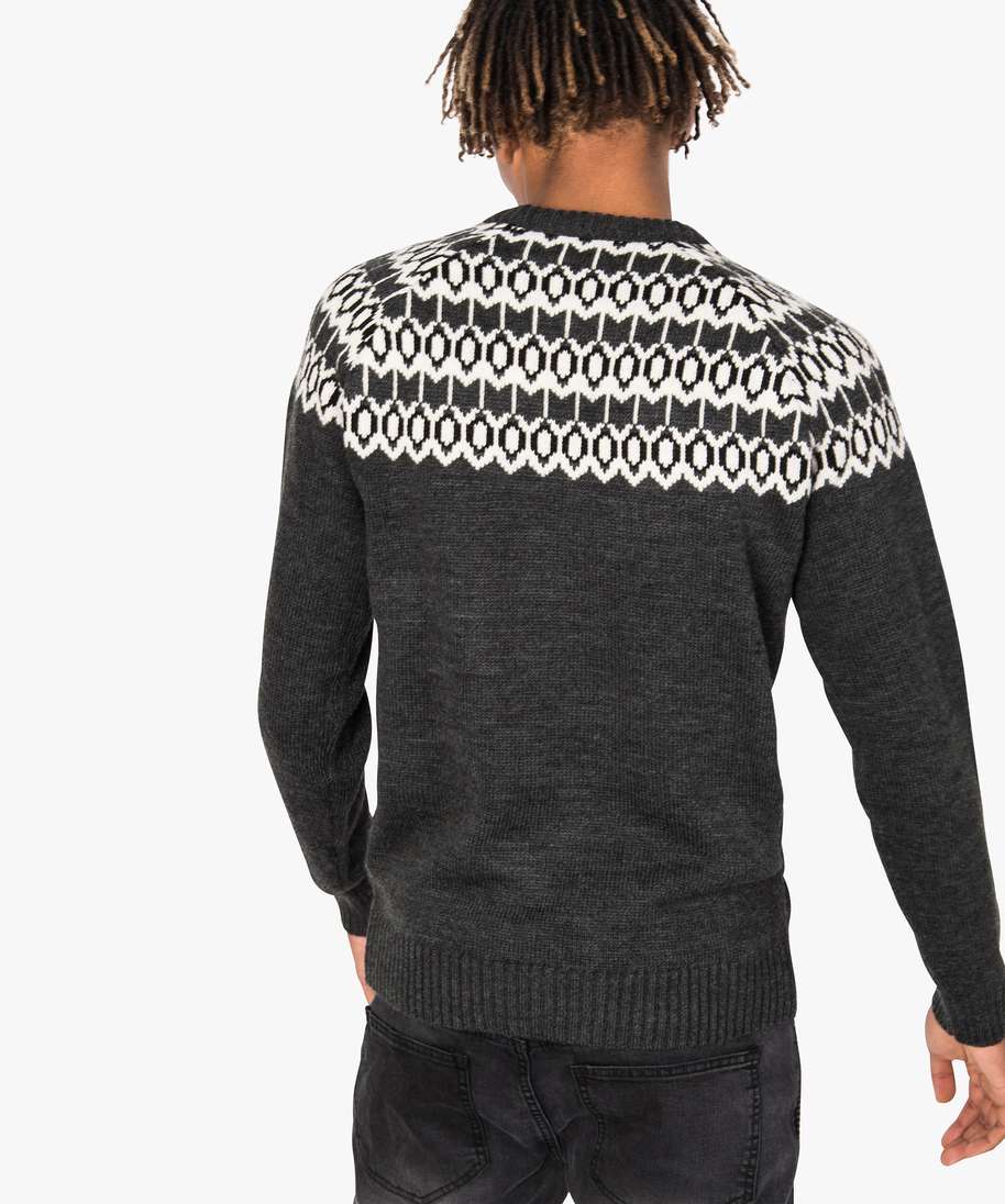 pull homme a col rond et motif jacquard gris pulls homme GÉMO
