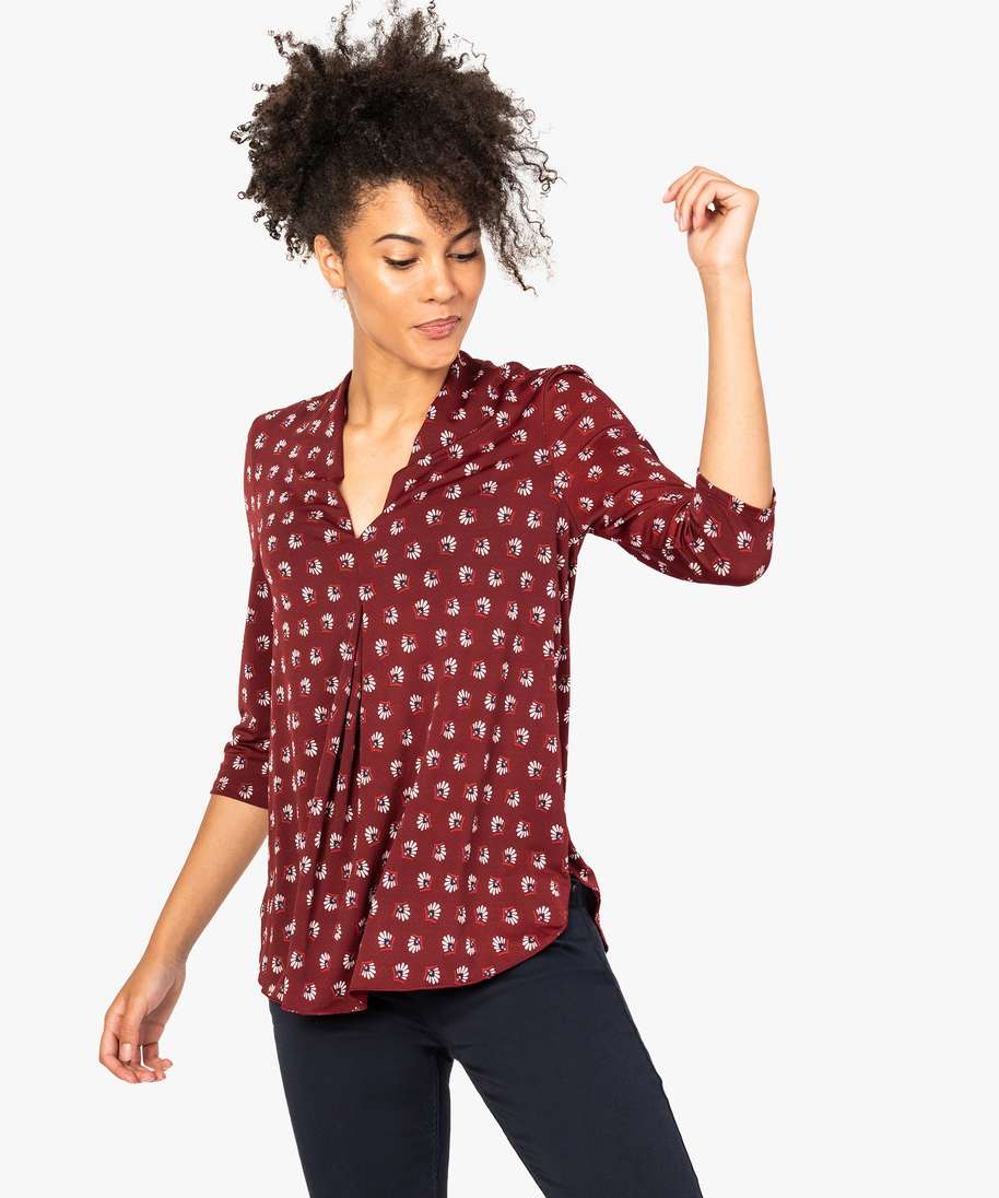 Tee shirt femme col v imprimé cheap