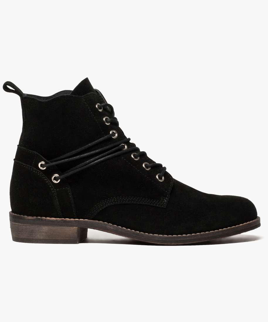 bottine femme a lacets dessus cuir souple noir bottines et boots femme GEMO