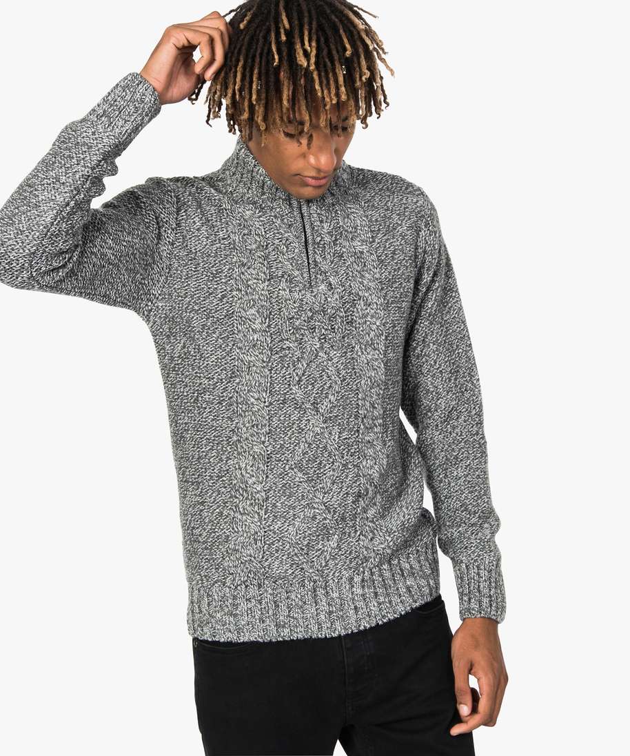 pull pour homme avec col montant et zippe gris pulls