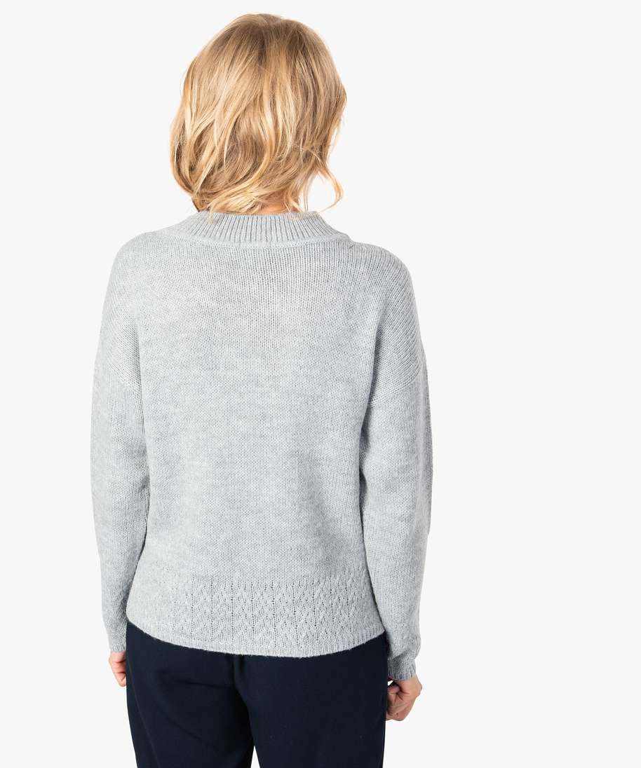 pull large pour femme avec bas et poignets en maille fantaisie