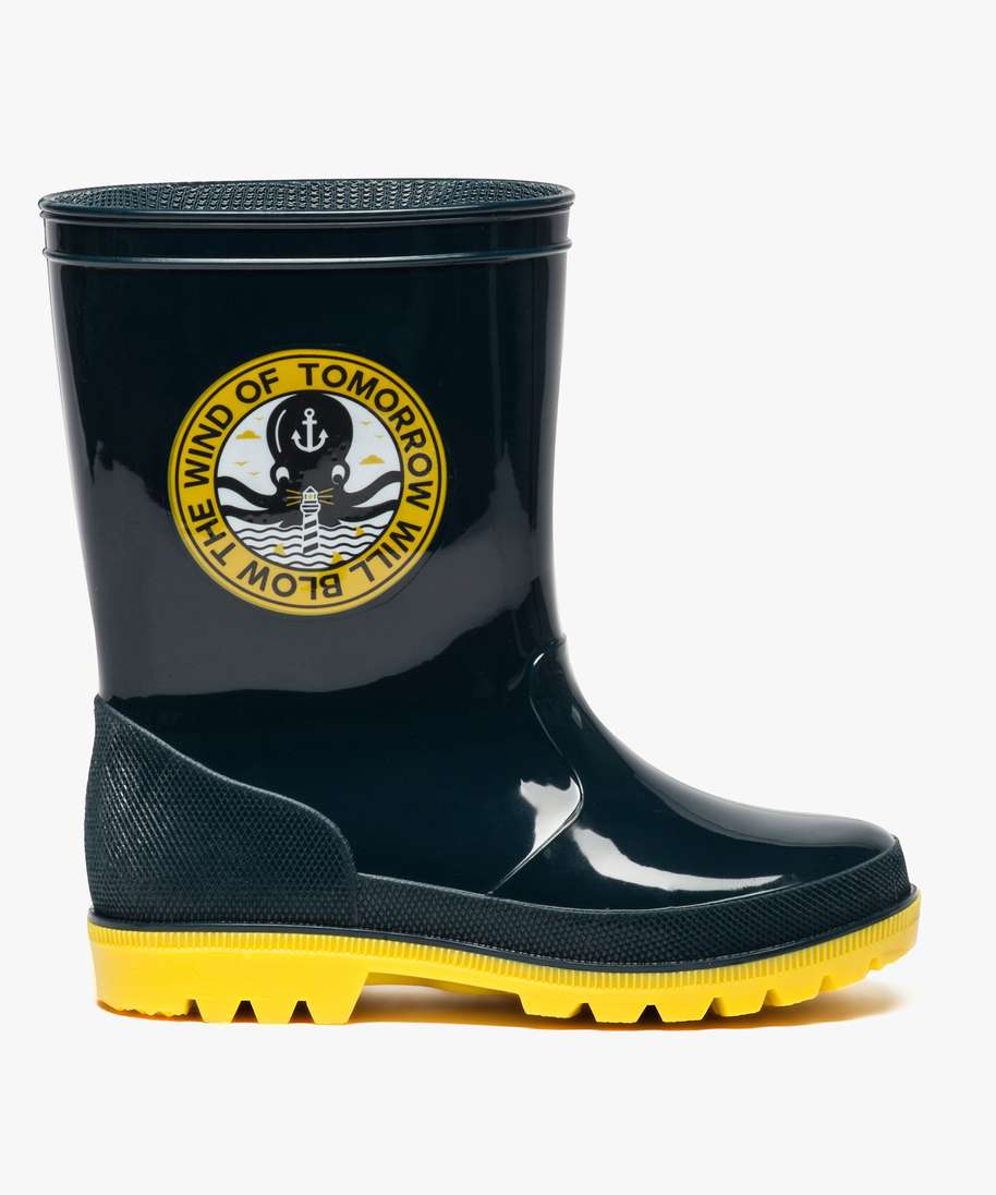 bottes de pluie garcon bicolores avec macaron blanc garcon G MO