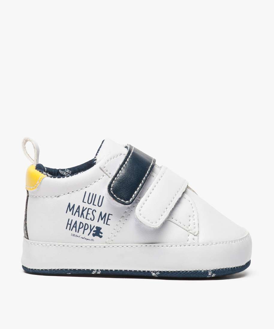 chaussons de naissance garcon a scratch lulu castagnette blanc standard chaussures de naissance bebe GEMO